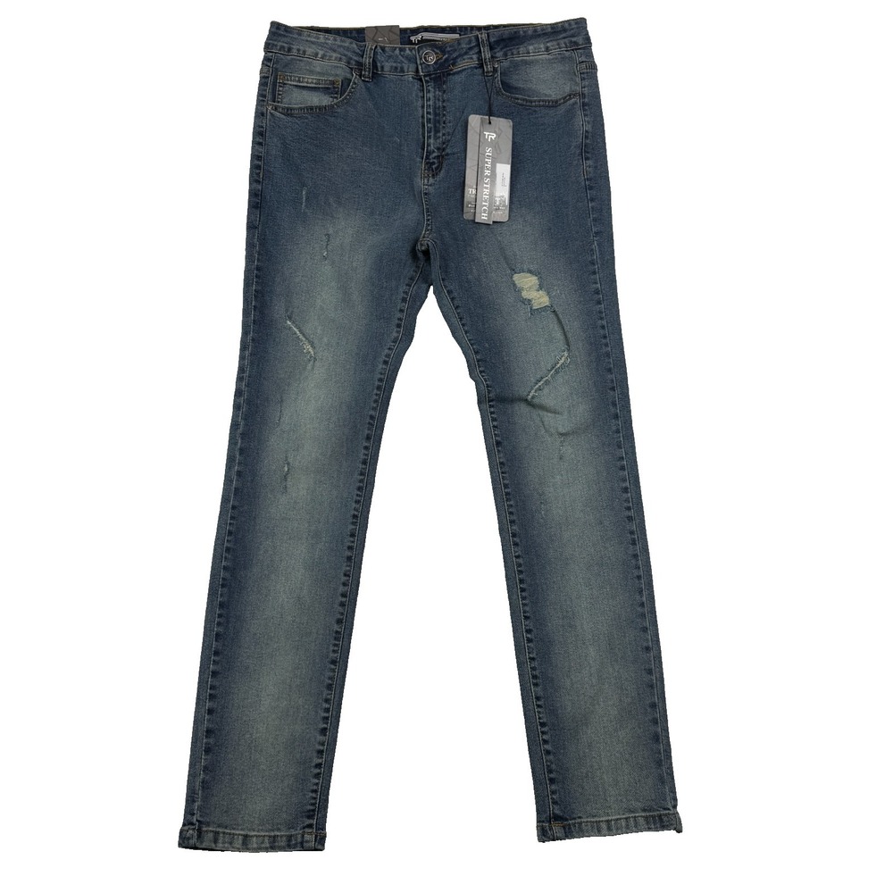 Tailored Recreation Premium Jeans Mens 36x32 Skinny Fit Stretch Distressed